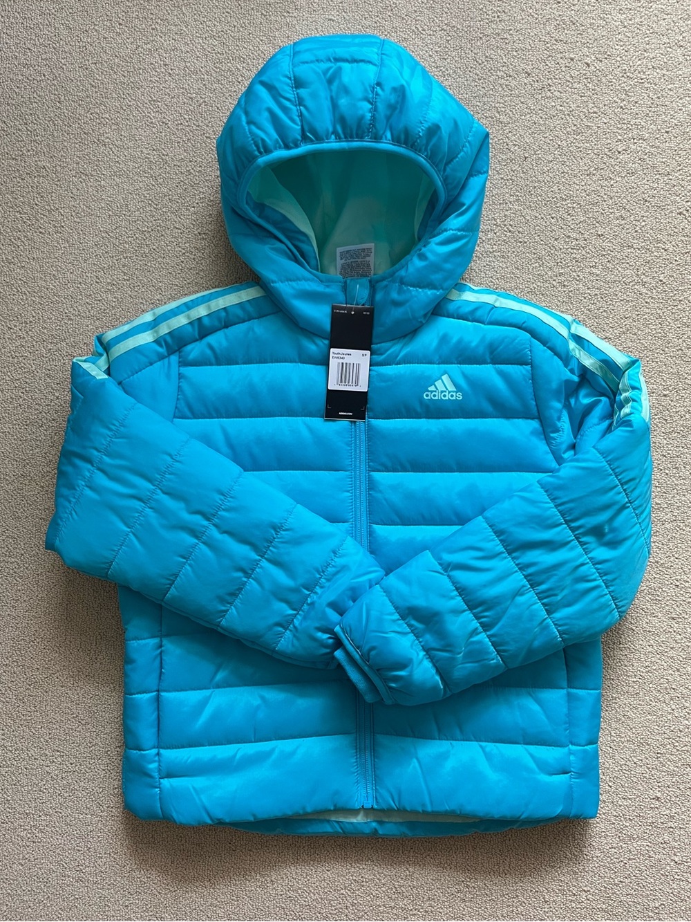 Kids Adidas Water Resistant Blue Puffer Jacket (Size Small, Youth)